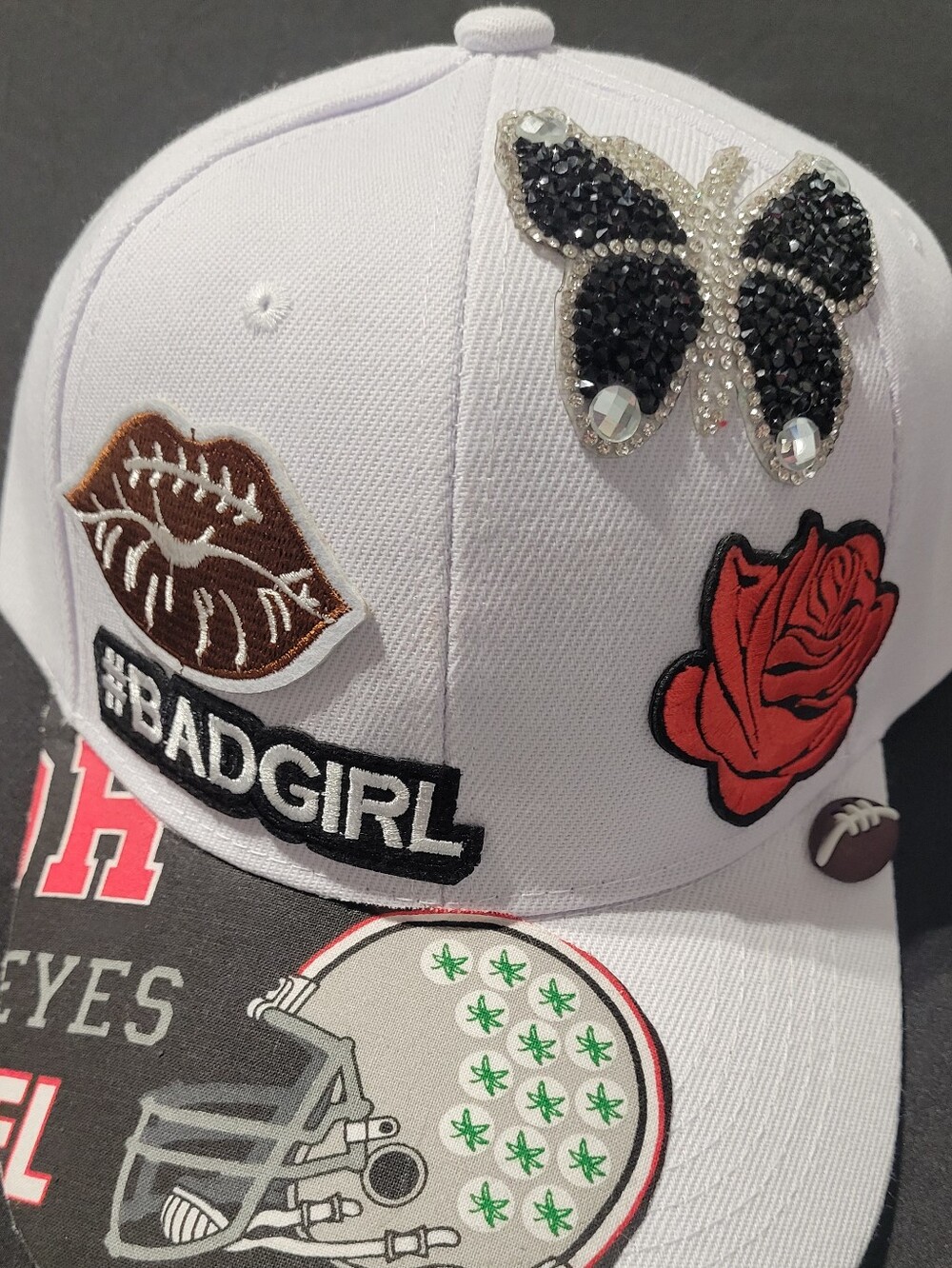 Hand Crafted White Embellished Baseball Cap with OSU